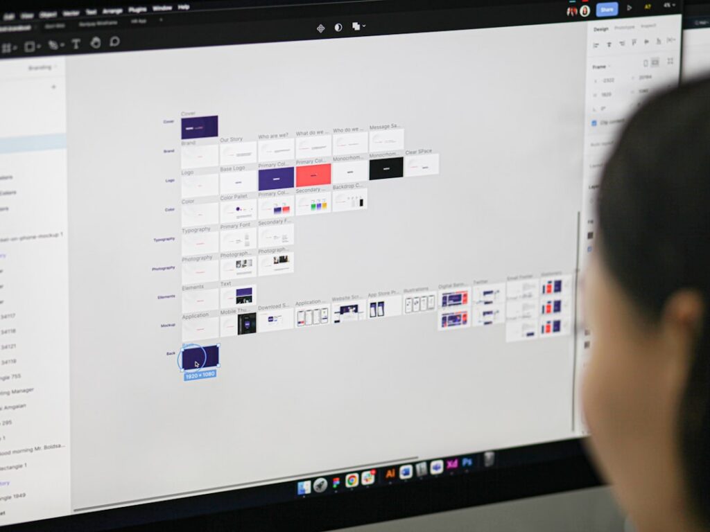 Business professional in a modern office interacting with a complex, glowing data visualization on a futuristic screen, re...