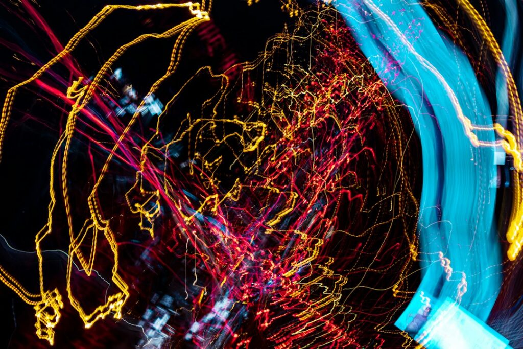 Abstract, futuristic visualization of a glowing neural network on a dark background, representing the complex connections ...
