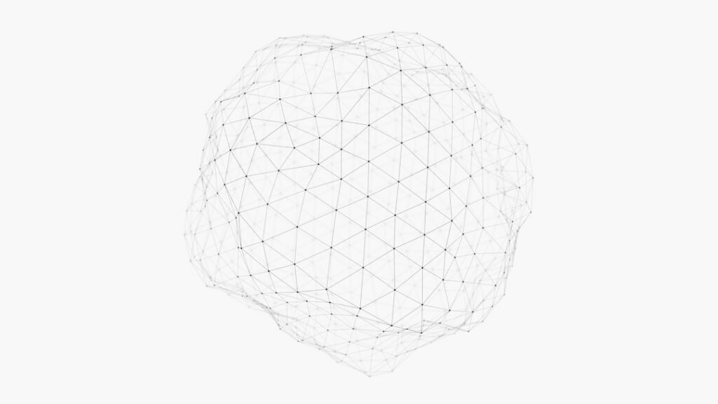 Abstract, modern image of a glowing blue digital network forming a protective sphere on a dark background, symbolizing a s...