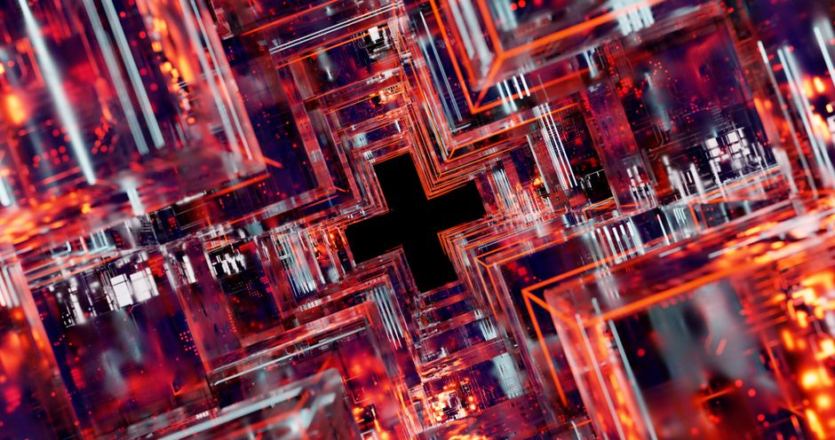 A close-up of a person's hands appearing to shape and manipulate a complex, glowing network of abstract data, illustrating the concept of actively influencing AI narratives.